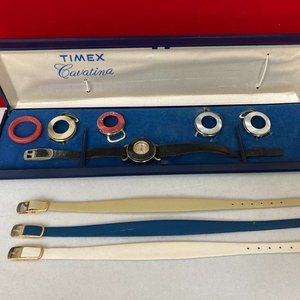 Woman's Watch, Vintage Timex Cavatina, Interchangeable Leather Straps and Covers